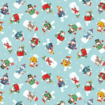 Makower Fabrics - Santa Snowmen Light Blue