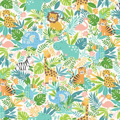 Makower Fabrics - In The Jungle - Jungle Scene Blue