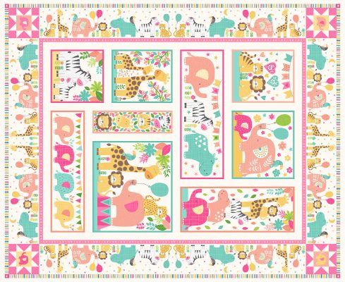 Makower Fabrics - In The Jungle - Panel Pink