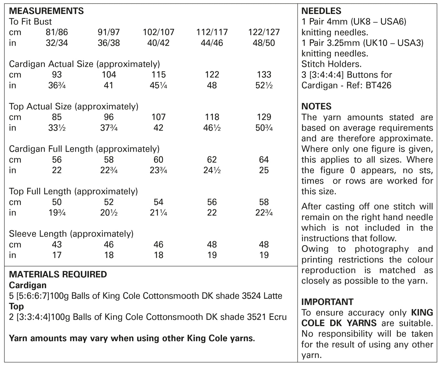 King Cole - Knitting Pattern 5744