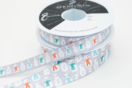 Bertie's Bows: Mr Snowman Ribbon Silver 25mm