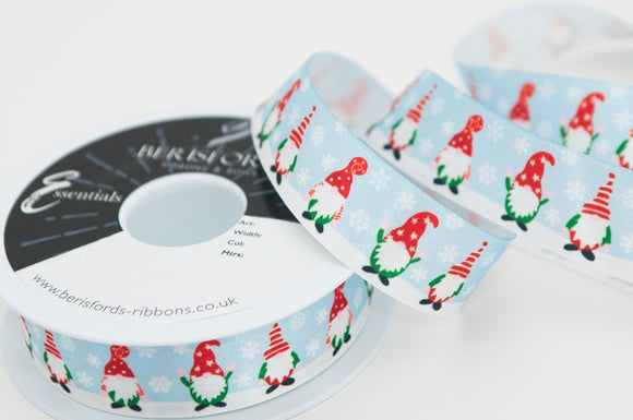 Bertie's Bows: Christmas Gonk Ribbon Blue 25mm