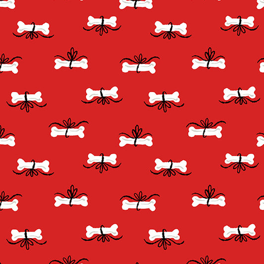 Makower Fabrics - Furry and Bright Bones Red