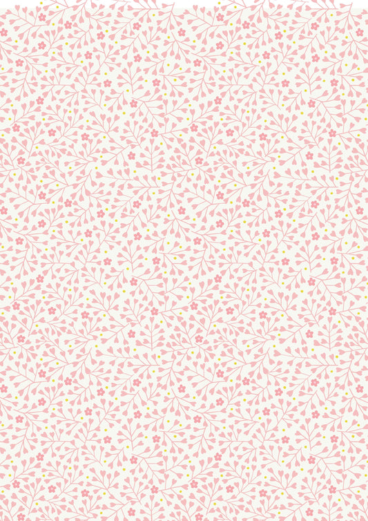 Lewis & Irene - Mini Heart Floral Pink on Cream