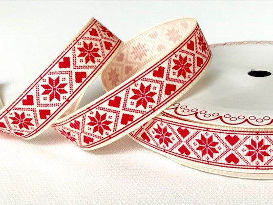 Bertie’s Bows Scandinavian Snowflake on 16mm Ivory Grosgrain Ribbon