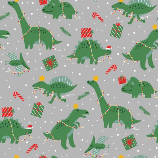 Christmas Cotton Rich Jersey - Dino Silver Grey