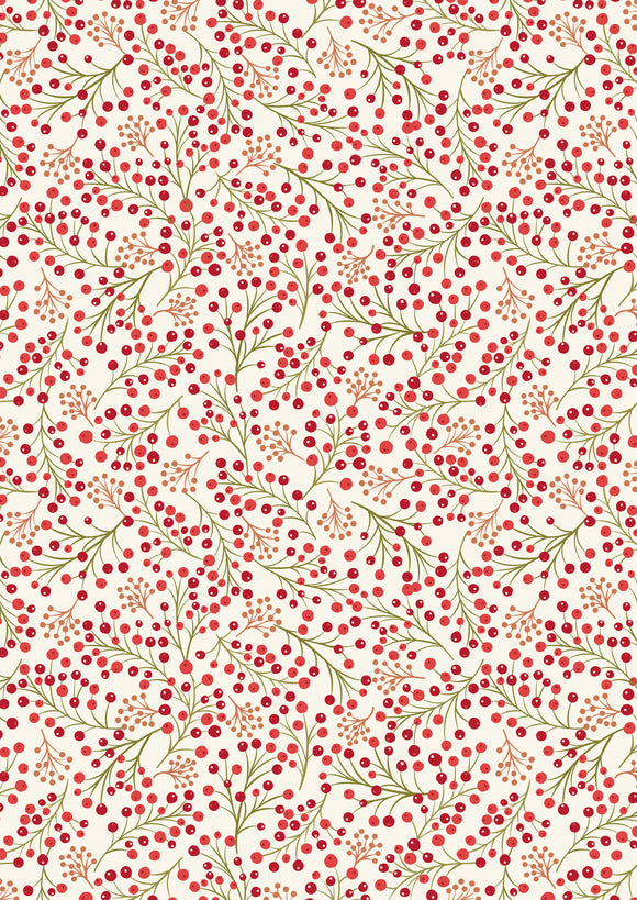 Lewis & Irene - New Forest Winter Flannel - Winter Berries on Cream