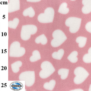 Printed Polar Fleece - Hearts on Pink