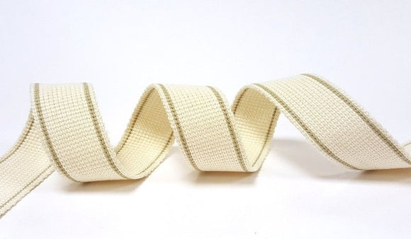 Cotton Blend Heavy Weight 2 Stripe Webbing - 34mm Ecru