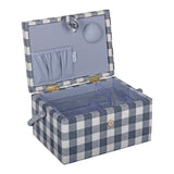 Sewing Box (M): Embroidered: Grey Gingham Bees