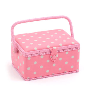 Sewing Box (M): Flamingo Pink Polka Dot