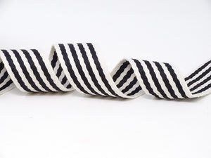 Bertie's Bows Heavy Weight Webbing - Black/White Stripe 38mm