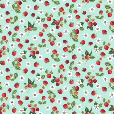 Makower Fabrics - Summer Days - Rasperries Light Turquoise