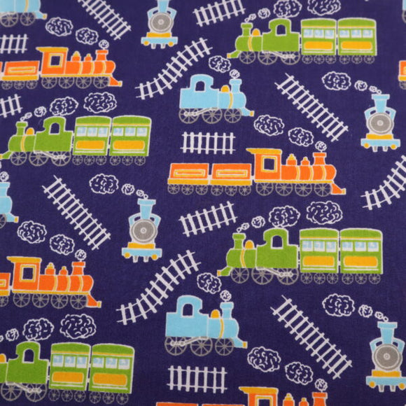 PolyCotton - Trains Navy