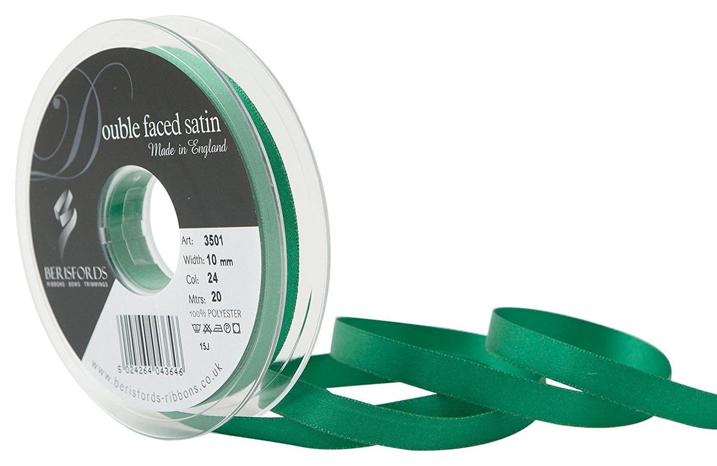 Bertie's Bows Double Satin Ribbon - 10mm Green