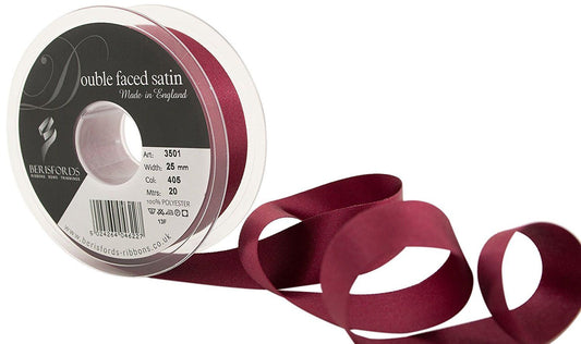 Bertie's Bows Double Satin Ribbon - 25mm Burgundy