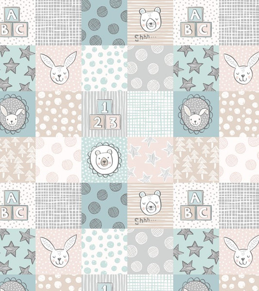 Lewis & Irene Bella & Bear - 3" Nursery Squares Blue