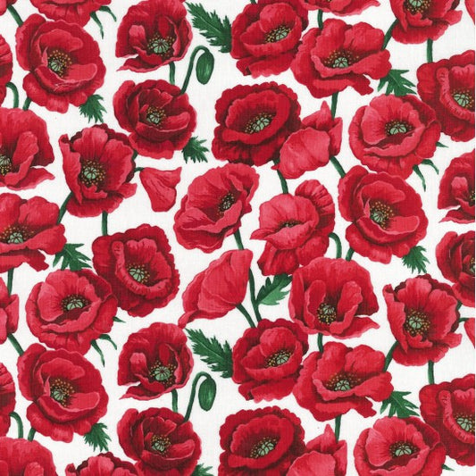 Nutex Fabrics - Poppies Blossom White