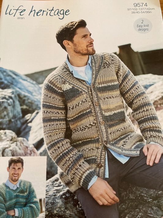 Stylecraft Life Heritage Aran Knitting Pattern 9574