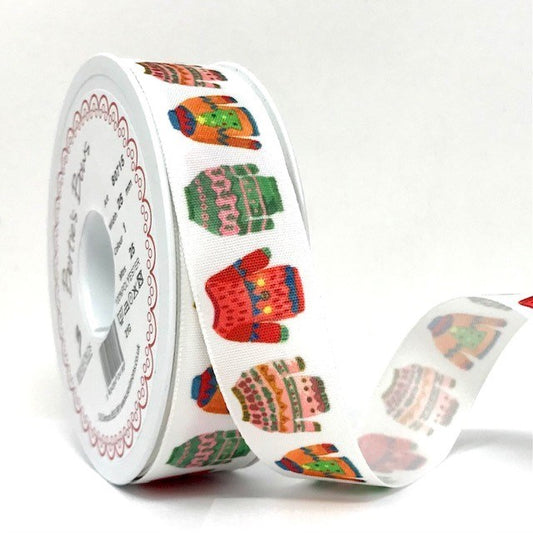 White Berisfords CHRISTMAS JUMPERS Ribbon 25mm