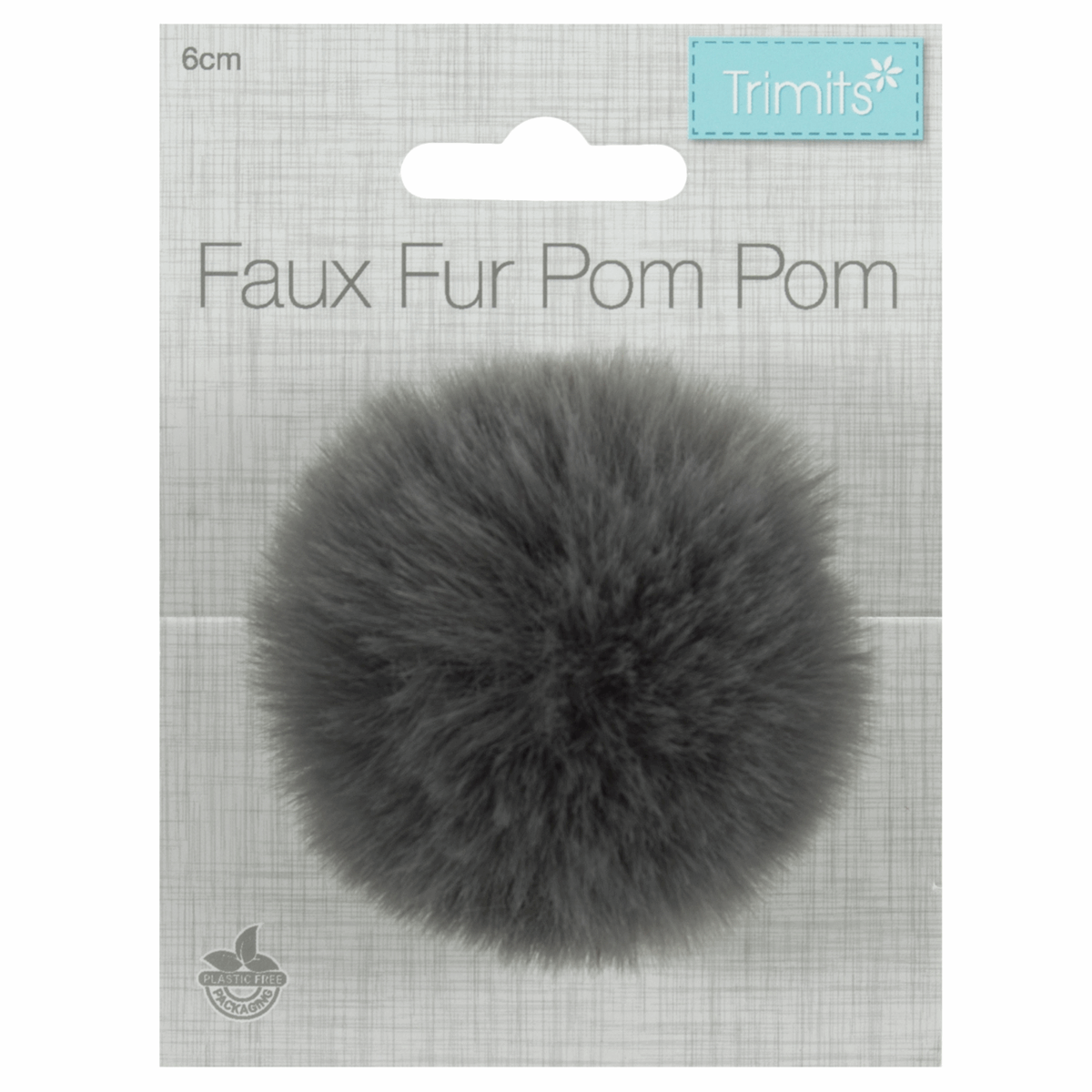 Pom Pom: Faux Fur: Medium: 6cm: 1 Piece: Grey