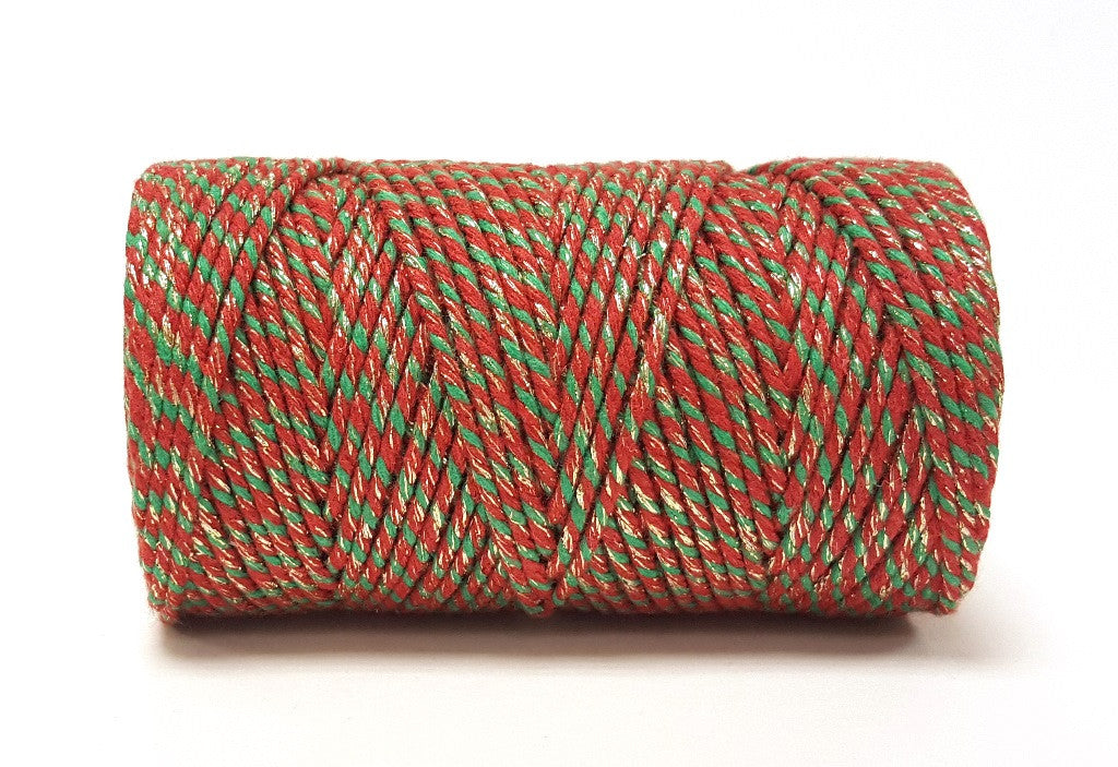 Red & Emerald Green with Gold Sparkle 100% Cotton British-Made 2 Ply/2mm Bakers Twine