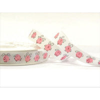 Bertie's Bows Bunny Print Grosgrain - 16mm White